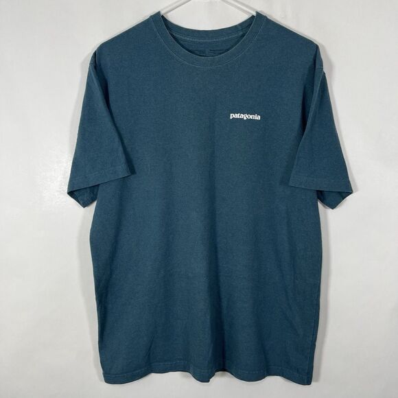 Patagonia Responsibili-Tee T Shirt Mens Size Medium Blue Regular Fit Double Side - Picture 1 of 12
